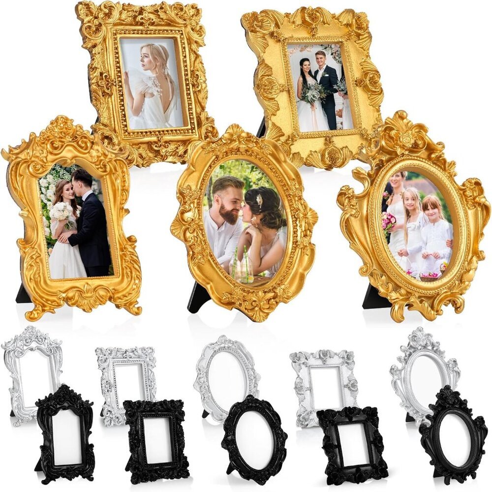 15 Pcs Mini Picture Vintage Frames Tiny Antique Photo Baroque Ornate Resin Oval